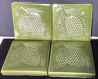 Set 4 Ceramic Tile Coasters Impressed Acorn
