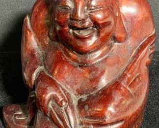 Hand Carved Wooden Laughing Buddha Figural