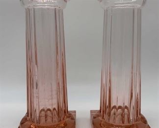 Pair Depression Glass Column Vases
