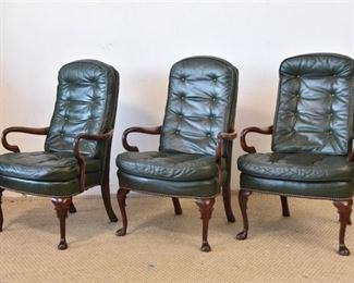 Classic Furniture Three 3 Leather Upholstered Mahogany Frame Chairs