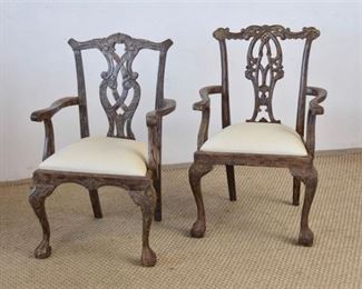 Pair George III Style Carved Armchairs