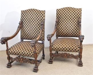 Pair Italian Style Carved Wooden Armchairs