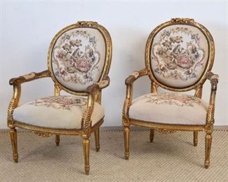 Pair Louie XVI Style Carved and Gilt Fatuiel