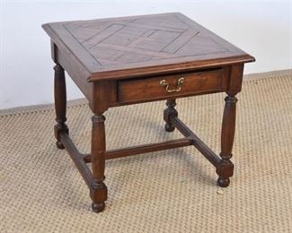 Parquetry Top Occasional Table with Stretcher Base