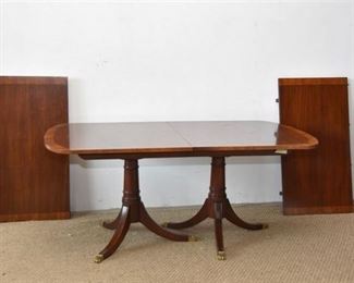 Regency Style Banded Top Mahogany Double Pedestal Dinning Table Two Extensions