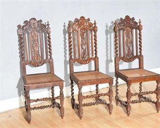 Three Carved Antique Oak Chairs