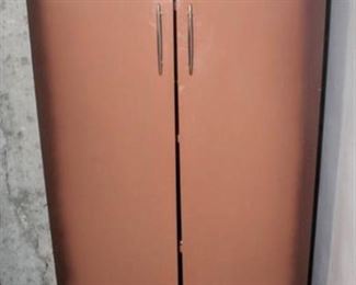 Vintage MCM Brown Metal Cabinet with Sleek High Chrome Handles 63"x 24" x 14"