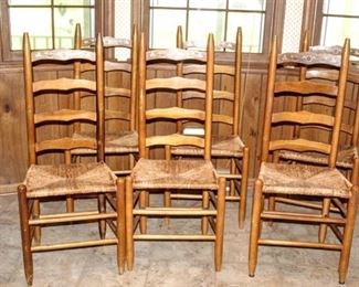 (6) Ladder Back Woven Seat Chairs with Painted Details