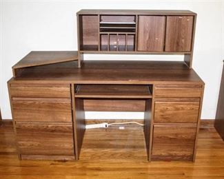 Faux Wood Desk with Top Organizer, Pull-Out Lower Shelves