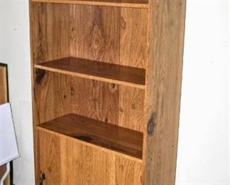 Faux Wood Vintage Bookcase Storage Shelves w/ 2 Sliding Doors