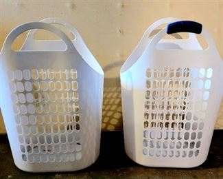 (2) White Plastic Laundry Baskets