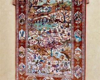 SILK CHINESE RUG --WALL HANGING.  THIS RUG HAS WONDERFUL DETAIL --high quality hand made $650. THE BACK IS AS BEAUTIFUL AS THE FRONT.