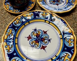 SET OF ITALIAN DISHES FOR 12 FROM AMALFI, ITALY SIGNED DIP. ALLANA
