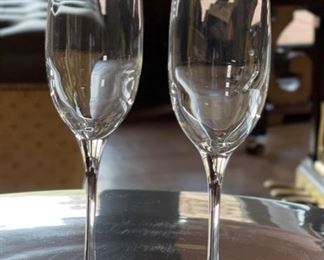 2pc Tiffany & Co Champagne Flutes Glasses PAIR	9.5in H x 2.75in diameter at base	
