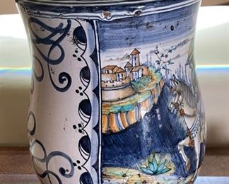 *Signed* Italian Ceramics Deruta Apothecary Jar Lidded  Hand Painted Dip A Mano Pottery Majolica	16.5in H x 8in Diameter	
