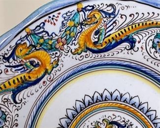 Italian Ceramics Deruta Plate 8.75in Dragon Hand Painted Dip A Mano Pottery Majolica Platter	8.75in Diameter	
