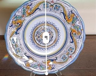Italian Ceramics Deruta Plate 8.75in Dragon Hand Painted Dip A Mano Pottery Majolica Platter	8.75in Diameter	
