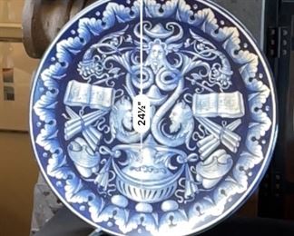 25in Wall Charger Italian Ceramics Deruta Plate BLUE  Hand Painted Dip A Mano Pottery Majolica Platter	24.25in Diameter	
