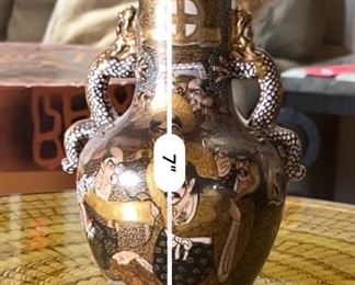 Japanese Satsuma Vase Double Dragon Handle	7.25x5x4in	HxWxD
