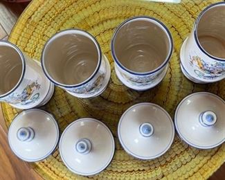 4pc Italian Ceramics Deruta Apothecary Jars Hand Painted Dip A Mano Pottery Majolica Platter	10.5in H x 4in diameter	
