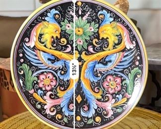 Mordenti Italian Ceramics Deruta Dragon Platter Hand Painted Dip A Mano Pottery Majolica	13.75in Diameter	
