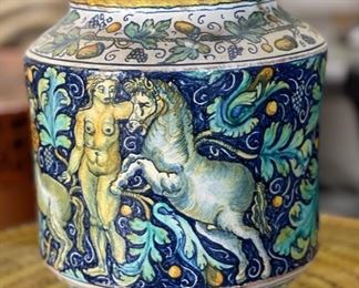Antique Italian Ceramics Deruta Vase Hand Painted Dip A Mano Pottery Majolica	9.75in H x 8in Diameter	
