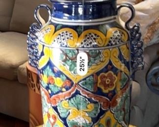 Lg Mexican Talavera Vase Urn #2	25x13x10in	HxWxD
