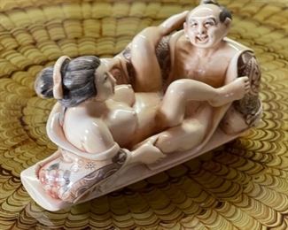 *Signed* Japanese Mammoth Ivory Carving  Erotic NETSUKE  #2	2.25x4.5x2in	HxWxD
