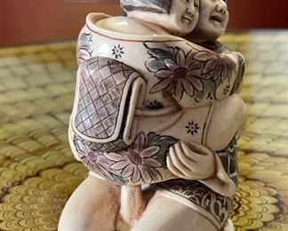 *Signed* Japanese Mammoth Ivory Carving  Erotic NETSUKE  #4	3.5x2.5x2in	HxWxD
