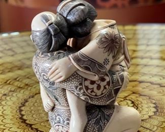 *Signed* Japanese Mammoth Ivory Carving  Erotic NETSUKE  #4	3.5x2.5x2in	HxWxD

