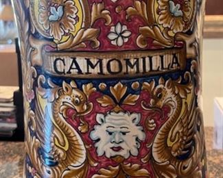 Italian Ceramics Deruta Camomilla Apothecary Jar Hand Painted  Pottery Majolica	19in H x 9.5in Diameter	
