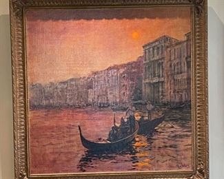 *Original* Art Alan Wolton Dusk-Venice Canal Scene Oil Painting 	Frame 47 x 47 art: 39x39	
