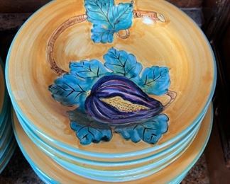 40pc Hand Painted Eggplant Plates Dinnerware set	11.75in Diam	

