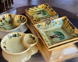 9pc France Ceramic Hand Painted Olive Dishes	Large: 7x7in	

