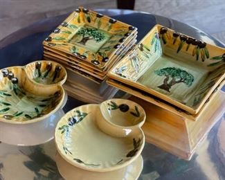 9pc France Ceramic Hand Painted Olive Dishes	Large: 7x7in	
