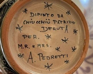 Patrizio Chiucchiu Deruta Lidded Jar Italian Ceramics Hand Painted Dip A Mano Pottery Majolica  	13in H x 5.5in Diameter	
