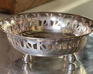 ALESSI SILVER PLATE FOOTED PIERCED BOWL  	3in H x 9in Diameter	
