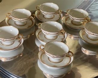 7pc Limoges France Gold & Ivory Double Handle Cups w/ Saucers	Saucer 5.75in Diameter	

