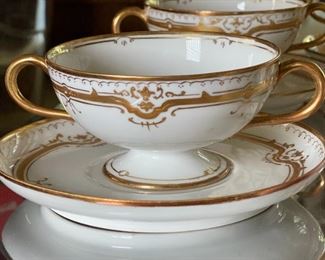 7pc Limoges France Gold & Ivory Double Handle Cups w/ Saucers	Saucer 5.75in Diameter	
