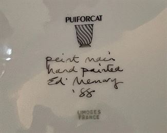 80pc Puiforcat Limoges France Porcelain China  Dinnerware Set Red Marble Rim	83 piece 	
