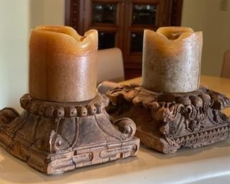 2pc Rustic Weathered  Wood Candle Holders	12x10x10in	HxWxD
