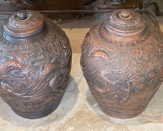2pc Ceramic Dragon Ginger Jars PAIR	15 inches high by 11 inches diameter	
