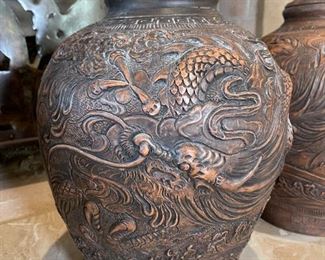 2pc Ceramic Dragon Ginger Jars PAIR	15 inches high by 11 inches diameter	
