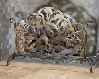 Patinaed Metal Fireplace Screen	28.5 inches high by 39 inches wide28.5 inches high by 39 inches wide	
