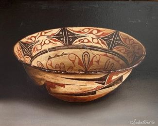 *Original* Art Chuck Sabatino Zuni Stew Bowl Painting 	Frame 23 x 27 art: 14 x 18	
