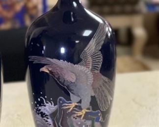 2pc Asian Hawk Cloisonné Vases PAIR	7.5in H	
