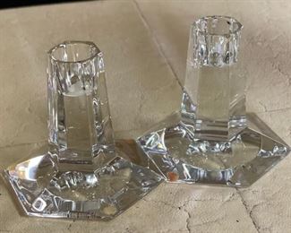 Pair Tiffany & Co. Frank Lloyd Wright Crystal Candle Holders Signed Retired	4x4in	
