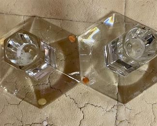 Pair Tiffany & Co. Frank Lloyd Wright Crystal Candle Holders Signed Retired	4x4in	

