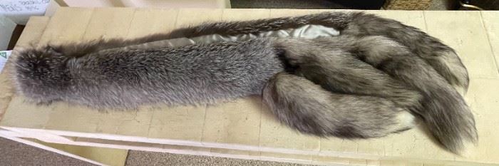 Silver Fox Fur Scarf 4 tail Stole Wrap 	96in Lon	
