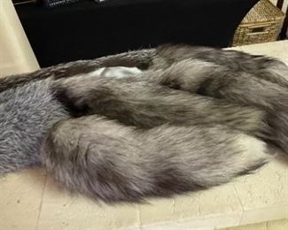 Silver Fox Fur Scarf 4 tail Stole Wrap 	96in Lon	
